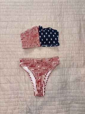 Amazon Women's Red and Navy Star Bandeau Bikini Set